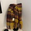 Korean Style Imitation Cashmere Plaid Scarf - Women's Warm, Thick, and Versatile Neck Warmer for Fall and Winter.