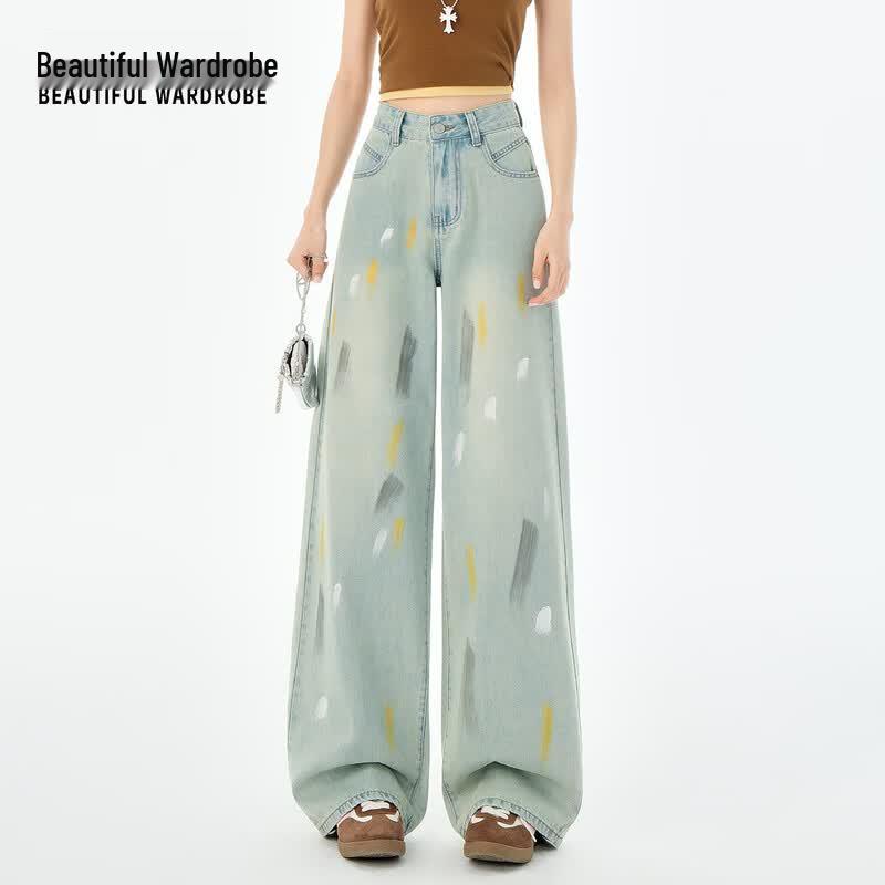 BEAUTIFUL WARDROBE Women s Vintage Distressed Wide-Leg Jeans L