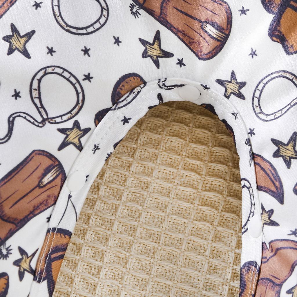 Infant Baby Cartoon Cowboy Boots All-over Print Long Sleeve Romper