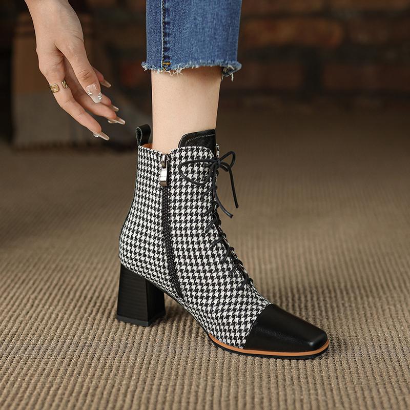 Fashion 2025 Microfiber Women Boots HOT SALES Autumn Shoes for Women Winter Handmade Boots Square Toe Chunky Heel Shoes Zapatos Mujer
