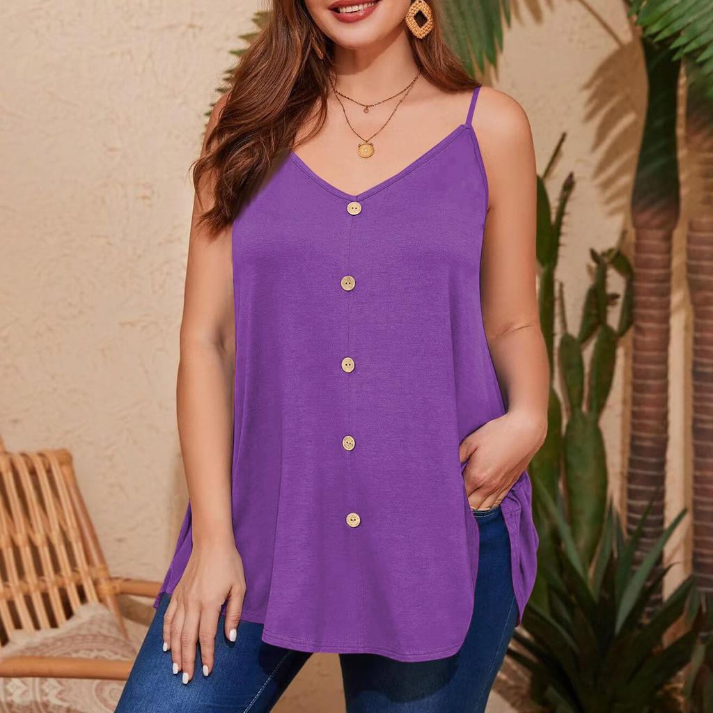 Dámská ležérní vesta plus size s nastavitelnými ramínky, top tílko bez rukávů s výstřihem do V