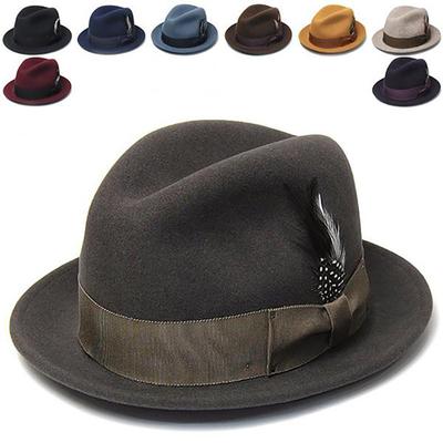Modischer Europäischer und Amerikanischer Stil Kurzkrempiger Zylinderhut, Reiner Wollzylinderhut, Dekorative Krawattenband-Fedora-Hut