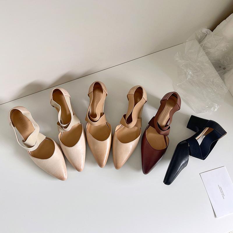 ~ Vintage Ballet~ 2025 Spring/Summer Instep Cross Elastic Band Thick Heel Women's Sandals Elegant Hollow High Heels Sandals