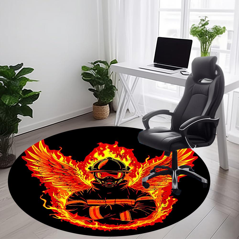 1pc Firefighter Phoenix Office Round Area Rug,  Mat Suitable ForOffice, Under Office Chairs Bedroom Living Room Home Decor, Room Deco