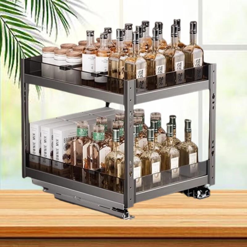 Yingbai 3-Layer Gun Grey Glass Seasoning Pull-Out Basket