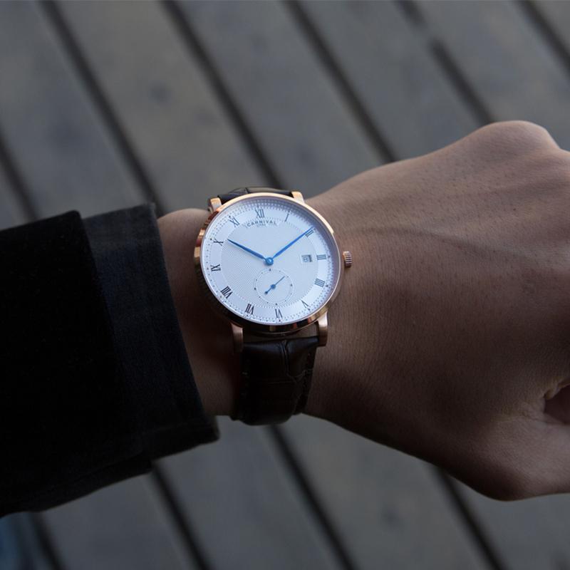 Carnival Brand Luxury Watches for Men Fashion Waterproof Rose Gold Silver Calendar Automatic Mechanical Wristwatch Montre Homme