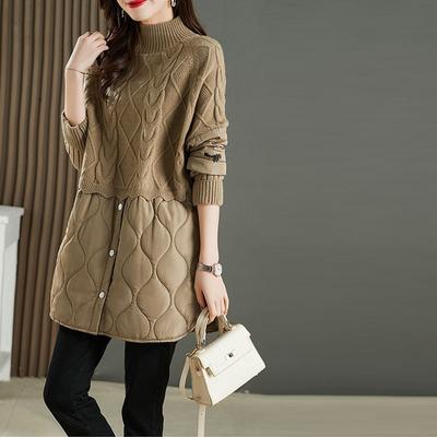 Pullover Sweaters Keep Warm Autumn and Winter Loose Fake Two-piece High-necked Knitted Bottoms Patchwork Cotton Sweater Women