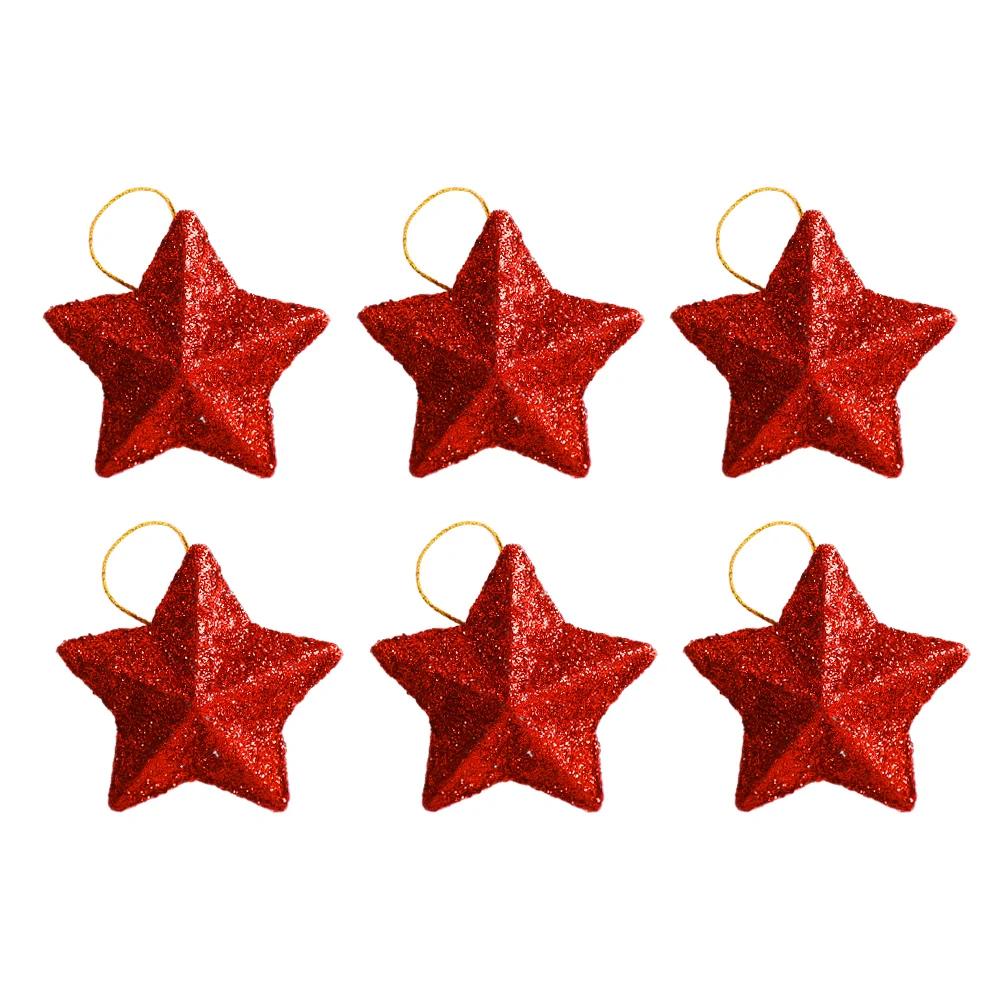 6/30PCS Pentagram Christmas Hanging Pendant Silver Gold Glitter Star Xmas Tree Ornament Festive Wedding Party Home Decoration