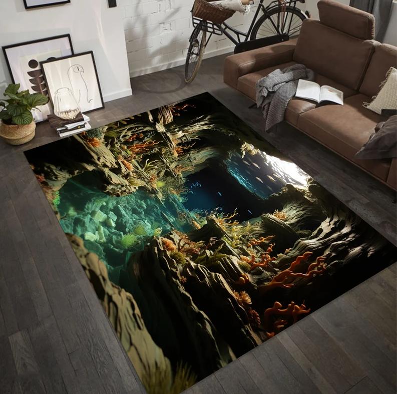 3D Aquarium Rug Non-Slip Ocean Fish Area Rug Icon Accent Carpet-Modern Hero Scene Floor Mat-Gray Area Rug-Stylish Fandom Rug 40X60cm