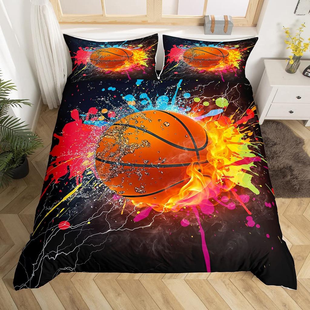 Kids Volleyball King Queen Duvet Cover Teens Ball Sports Bedding Collection Grunge Hippie Tie Dye Comforter Cover Polyester Quilt Cover