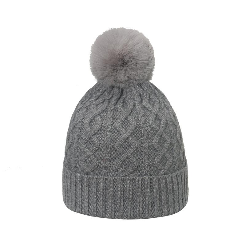 Winter hat children Japanese Korean version trendy versatile cold hat 8-character plaid knitted hat warm hairball wool hat women