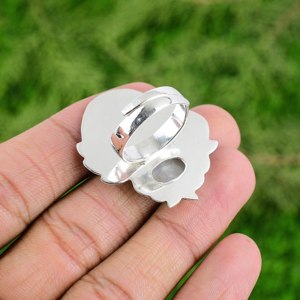 925 Silver Natural Rainbow Moonstone Solitaire Elegant Daughter New Ring Jewelry