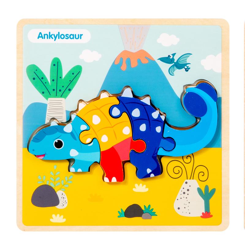 Kids Early Education Puzzle Toys -Wooden Dinosaur Color Shape Matching Training for Kids Over 3 Years Old, Hand-Eye Coordination