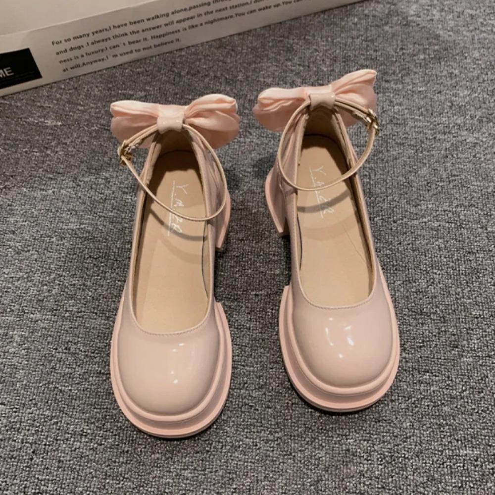 Women Thick Platform Mary Janes Lolita Shoes Party Pumps Summer 2025 New High Heels Sandals Bow Chain Mujer Shoes Oxford Zapatos