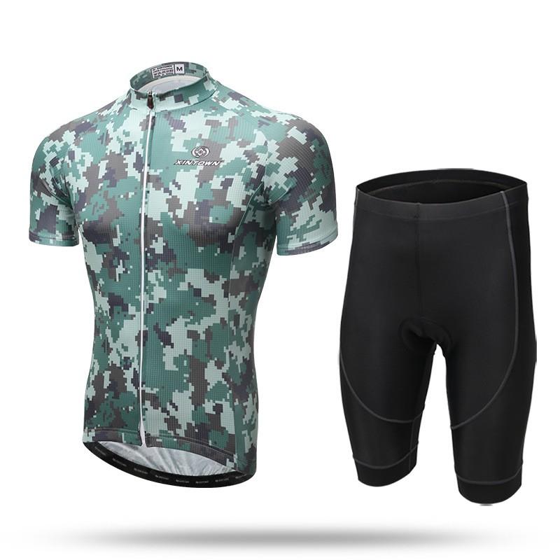 Mens Cycling Jersey Shorts Set Short Sleeve Breathable Performance Kit Camo Bike Wear