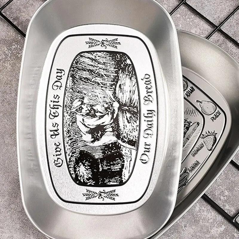 Fruit Plate Snack Plate Tinplate European Retro Restaurant Dried Fruit Dinner Plate Metal Outdoor Picnic Tools Tableware Tray