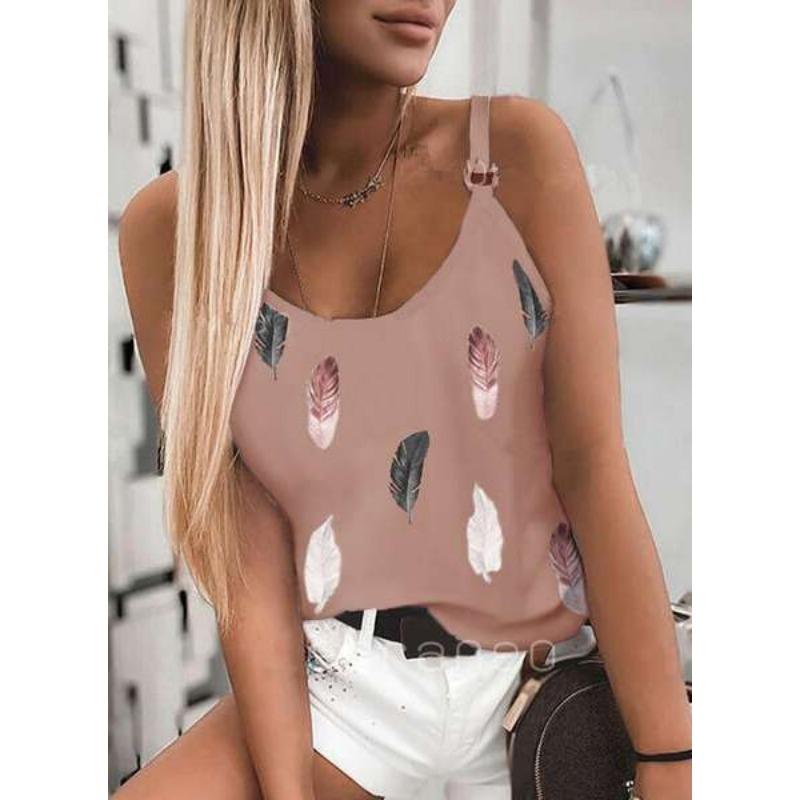 Summer Sleeveless Feather Printed Loose Women Tank Tops Fashion Plus Size Casual Vest Simple Office Ladies Blouse Female Camisole Women's Clothing