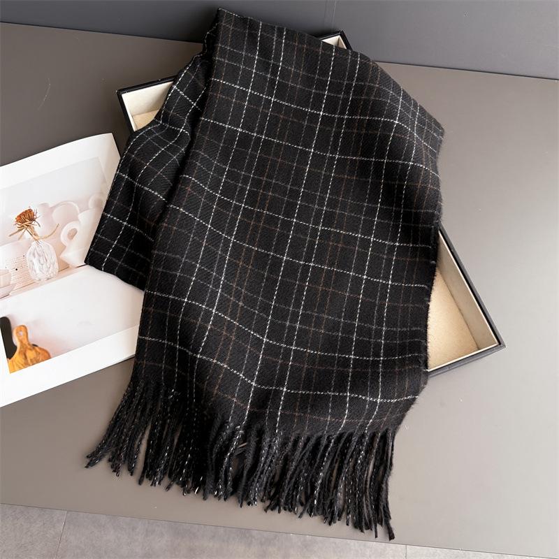 

Autumn Winter Plaid Scarf For Men Women Imitation Cashmere Blanket Scarf Thicken Warm Wrap Elegant Tassel Shawl Cashmere Hijabs 200cmX65cm