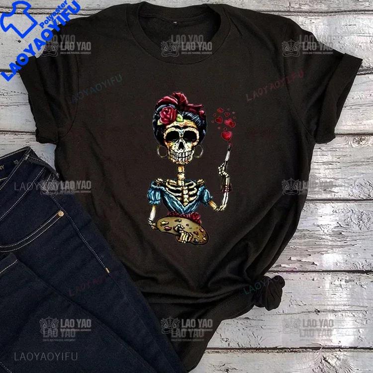 Skull Day Of The Dead Graphic T Shirts Skeleton Unisex Tshirts Mexican Heritage Flowers Black Tops Casual Kawaii Funny Clothes