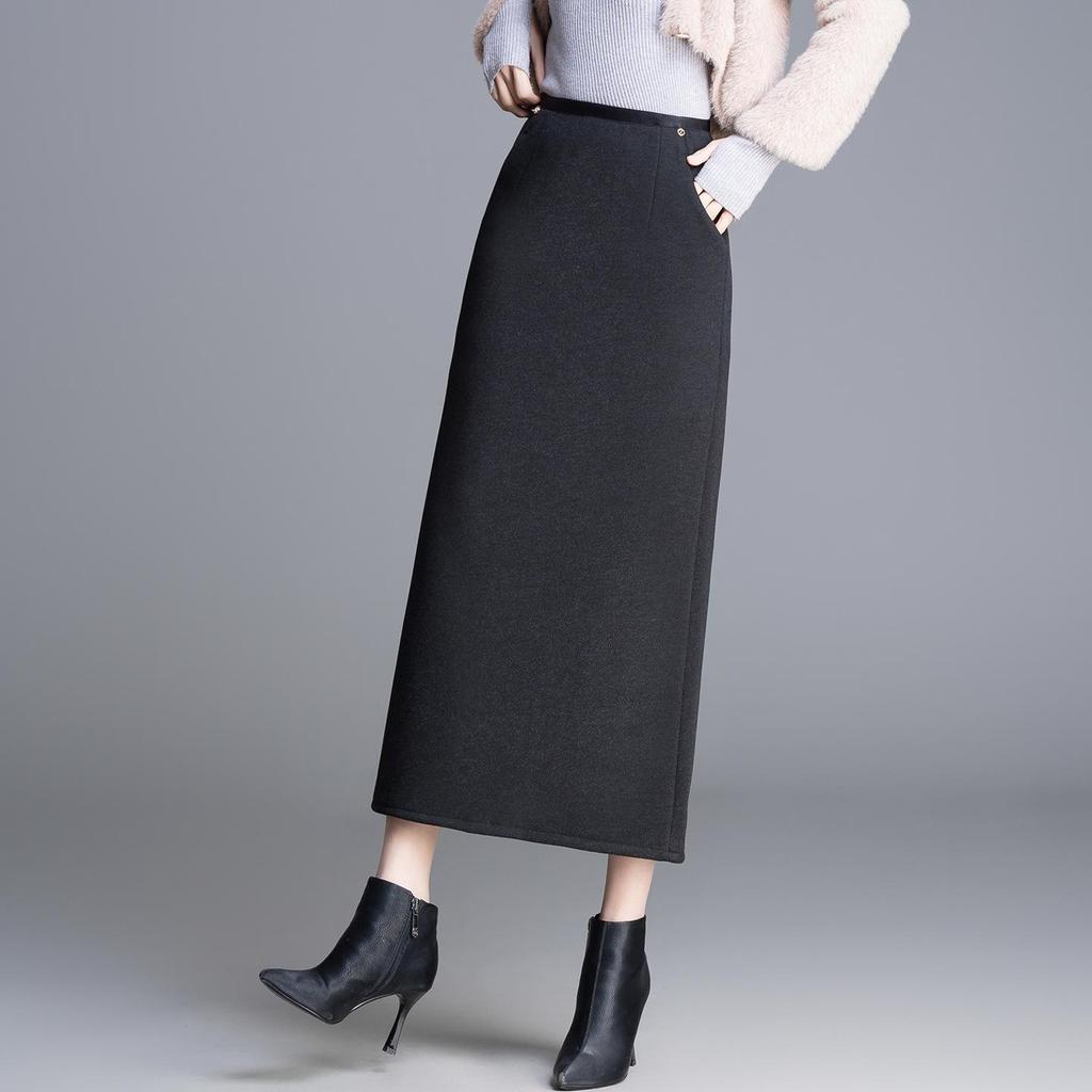 Women's High-Waisted Tweed Midi Skirt - Winter 2025 Slim Fit with Back Slit