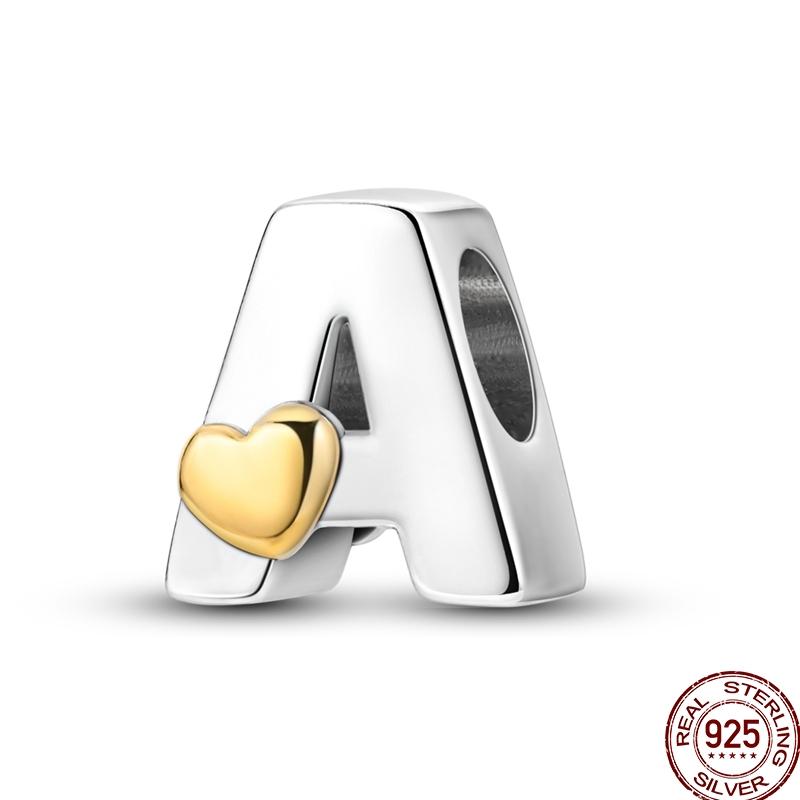 Copper 26 Letter English Alphabet Charms Beads Gold Heart Pendant Fit Original Bracelet Diy Jewelry Making As Gifts