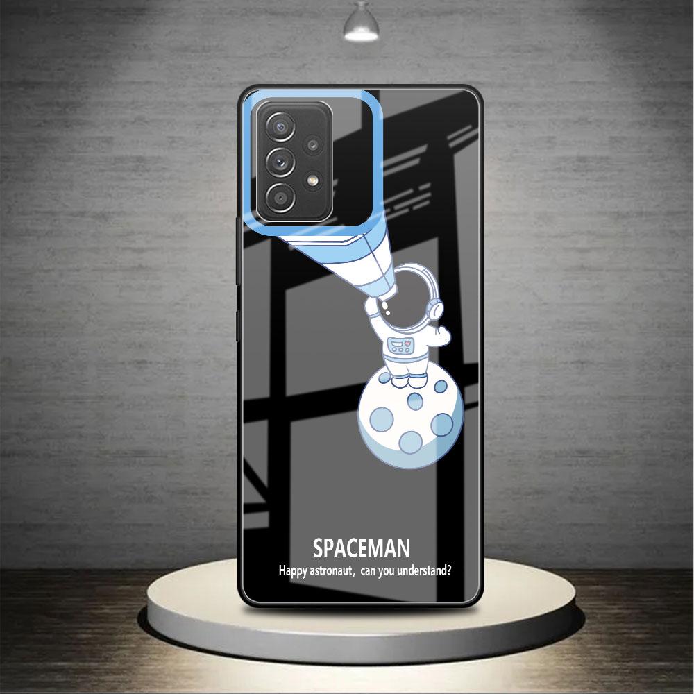 Cute Astronaut Glass Case For Samsung Galaxy A52 A71 A50 A51 A70 A21s A31 A72 A10 A12 A30 A22 5G Phone Cover