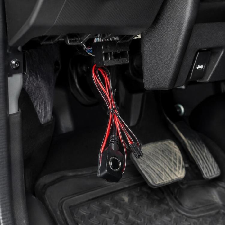 Vehicle Emergency Push Button Wiring Assembly with Round Control Button, Rectangular Housing and Coupling-to-Loose-Lead Layout for Alarm Circuits