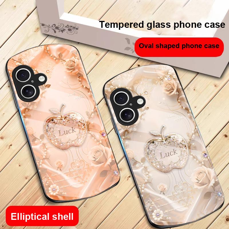 Lucky and Romantic Love For iPhone 17 16 15 14 13 Plus 12 Mini 11 Pro Max XR Xs Max X 7 8 6S 22 20 Elliptical Glass Phone Case