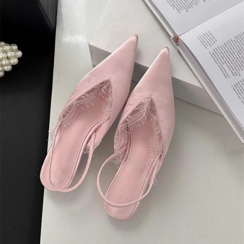 Fashion 2025 Hot Sale Shoes Female Closed Toe Women's Sandals Fashion Dress Sandals Women Pointed Toe Slip On Low Heel Lace Shoes Women