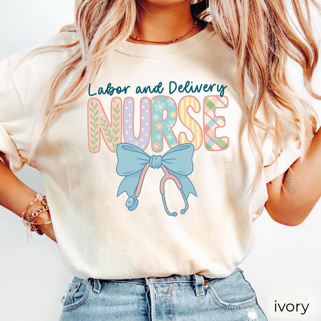 Labor Delivery Nurse Shirt, L&D Bow Tee, Obstetrics Doula Gift, Nursing School Student
