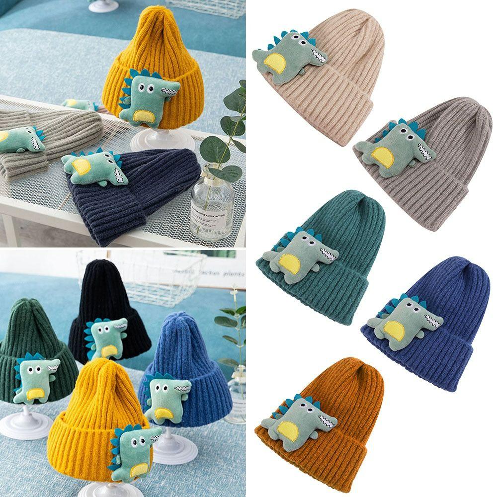 Winter Cute Kids Hats Handmade Thick Warm Soft Beanie Ear Warmer Knitted Cap Dinosaur Shape