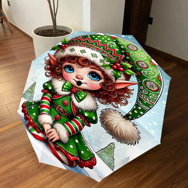 1PC Elf Snowy Automatic Open/Close Umbrella Compact Folding Umbrella with 8-Rib Shaft Lightweight Esign, Highquality Fabric1136A