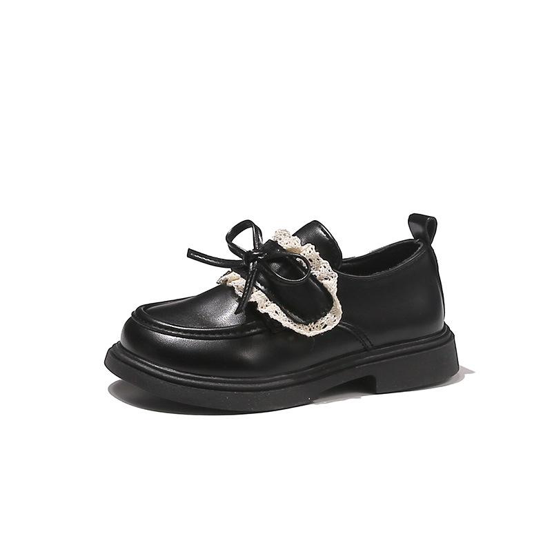 Children's British-style solid color leather shoes2026New Spring and Summer Girls' Lace Bow Performance Shoes