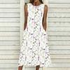 Plus Size Ladies Sleeveless Crew Neck Dress Vivid Leaf Floral Pattern Flowy Midi Gown