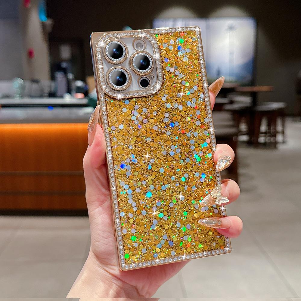 Epoxy mobile phone case with side drill glitter is suitable for Apple 17promax square iPhone16 new 15.