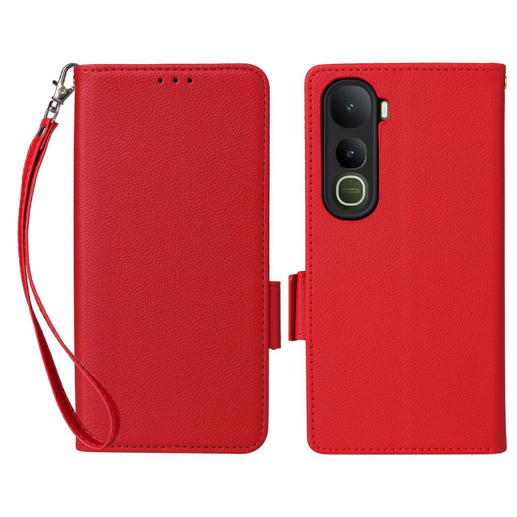 For Vivo Y400 4G/Y400 5G Case with Wrist Strap Litchi Texture PU Leather Wallet Phone Cover