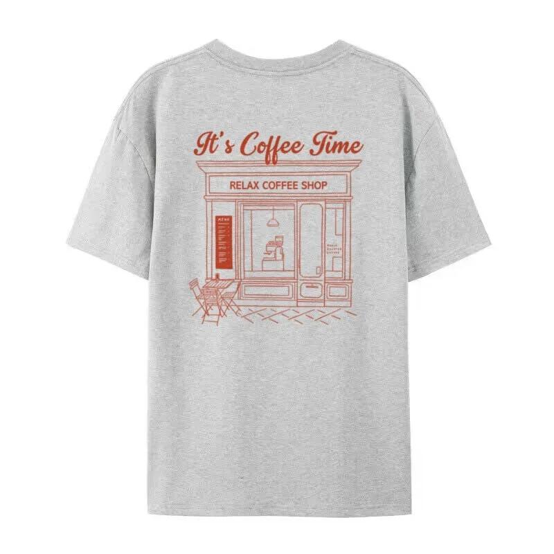 

Coffee Time Back Print Womens TShirts Vintage Coffee Lover T Shirt Retro Style Loose Fashion Streetwear Tops Unisex Clothes S