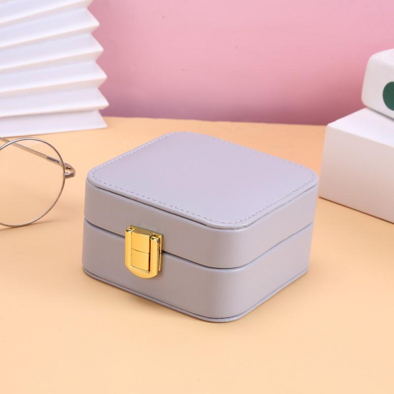 Compact PU Jewelry Box With Mirror Lid Mini Ring Earring Organizer Gift Case Modern Minimalist Style