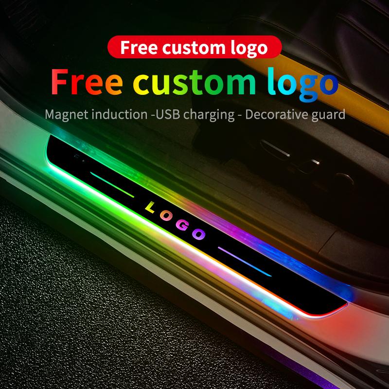 [Customized] Car Door Illuminated Sill Light Logo Projector Lamp USB Power Moving LED Welcome Pedal Car Scuff Plate Pedal Light