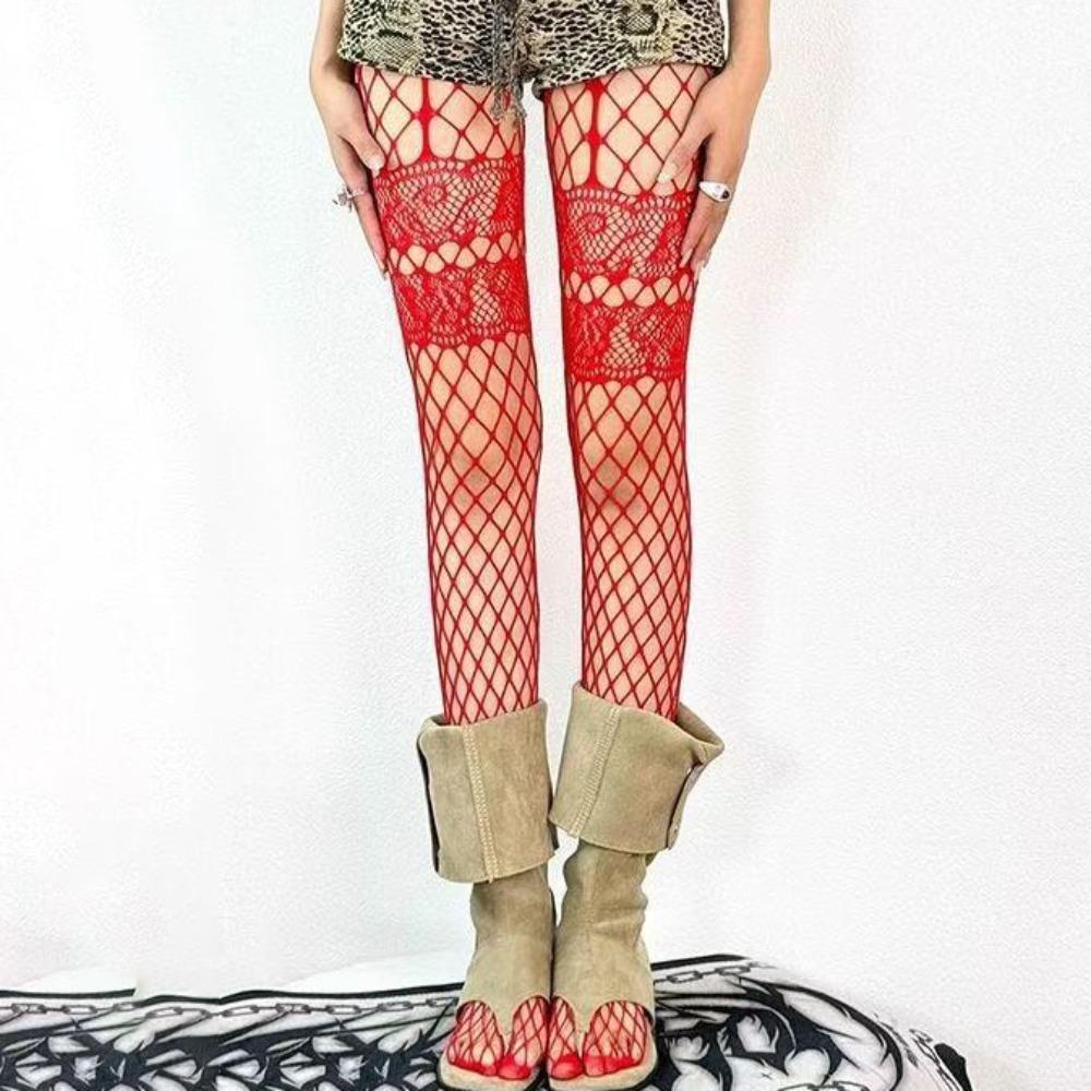 Large Mesh Pantyhose Thin Mesh Hollow Out Tights Y2K Mesh Tights Punk Style
