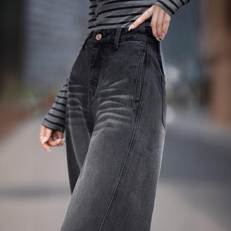 Black jeans women's new autumn version looks good and versatile pants high waist straight pants wide leg pants versatile