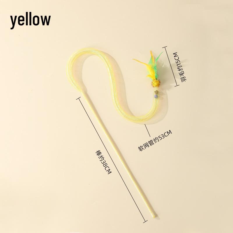 Elastic Feather Snake Teaser Wand with Mesh, Pom-pom, and Bell - Interactive Cat Toy