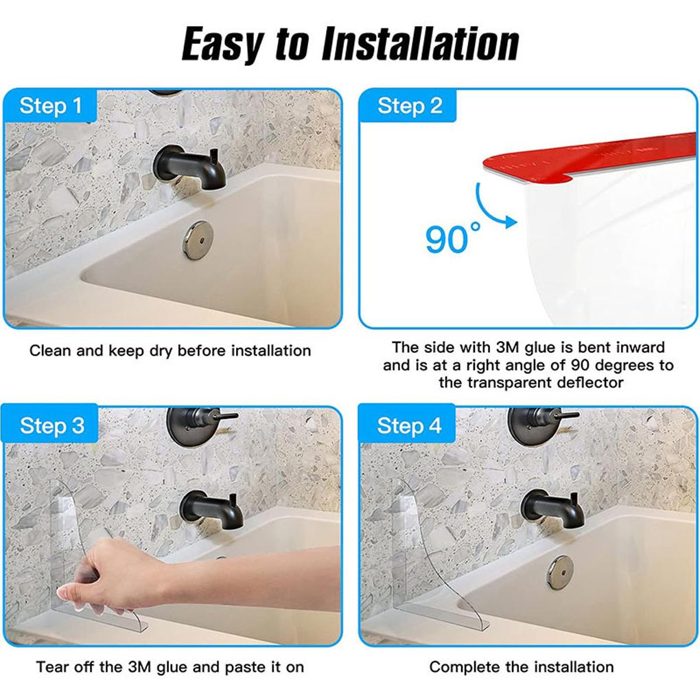2PCS/SET Self- Adhesive Shower Splash Guard Acrylic Transparent Bathtub Water Guards Easy to Install Wash Basin Water Blocking