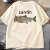 T-shirt Ms Kafi Poissons Joueurs Jeux de Mots T-shirt Design Poisson-chat Humoristique Col Rond Décontracté Manches Courtes Impression Vêtements Style Y2K
