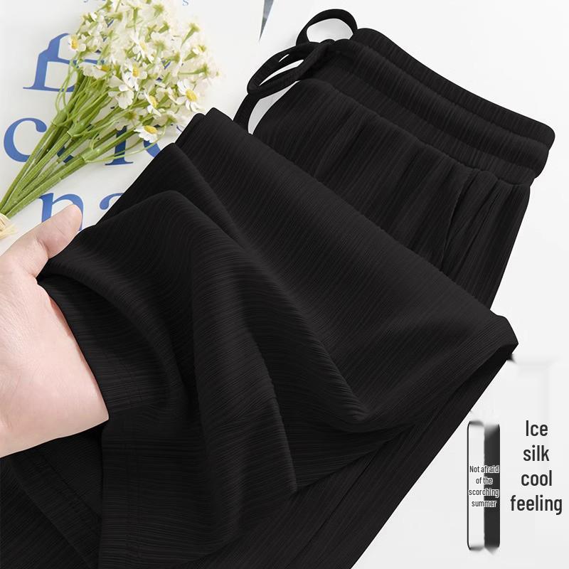 Plus Size Women's Summer Ice Silk Wide-Leg Pants - High Waist, Loose, Quick-Dry, Anti-Mosquito.