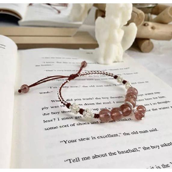 Half-sugar peach natural pink crystal bracelet9Silver Braided Bracelet for Girlfriends Factory-supplied amethyst