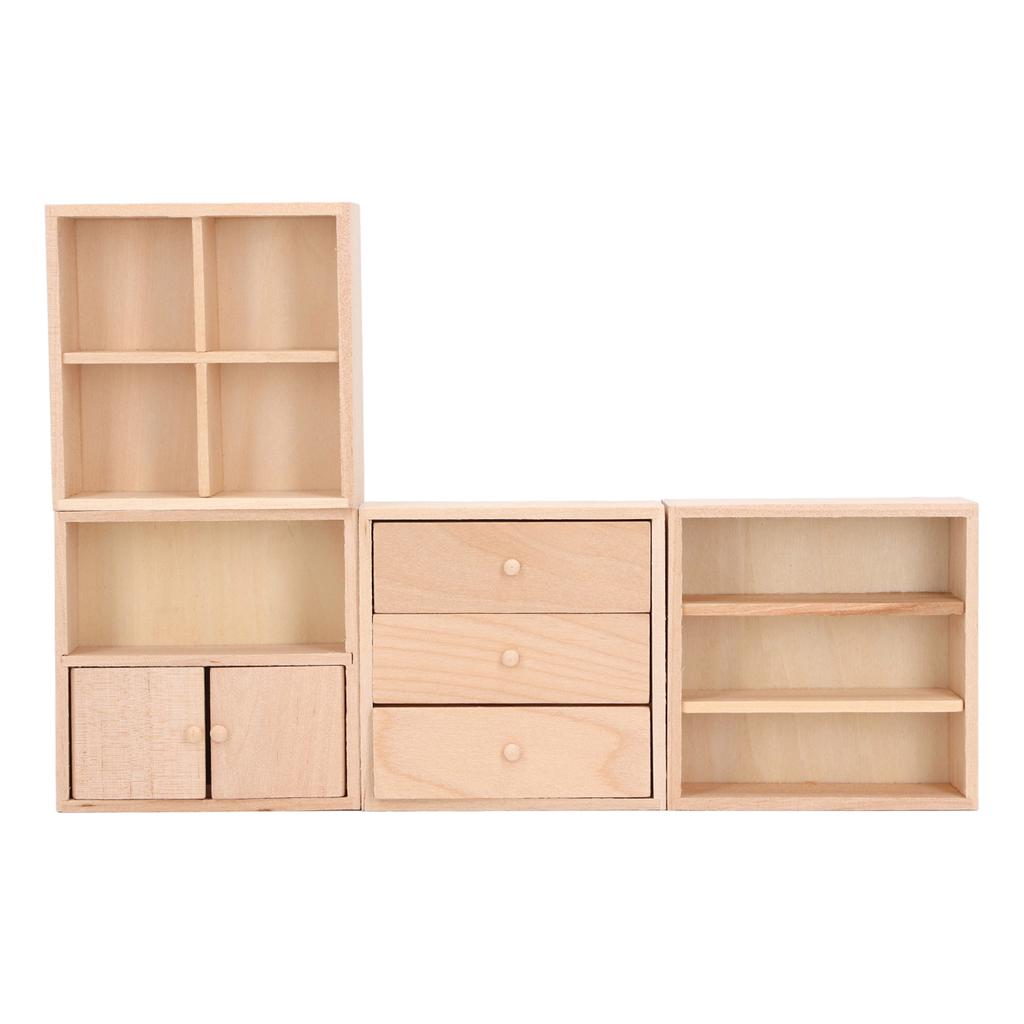 4 Pcs 1/12 Doll House Cabinet Set Simple Design Practical Lifelike Miniature Wooden Dollhouse