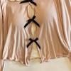 Women's Long Sleeve Pajama Set with Chest Pads - Bowknot Design, Korean Style, Suitable for Spring To Winter.