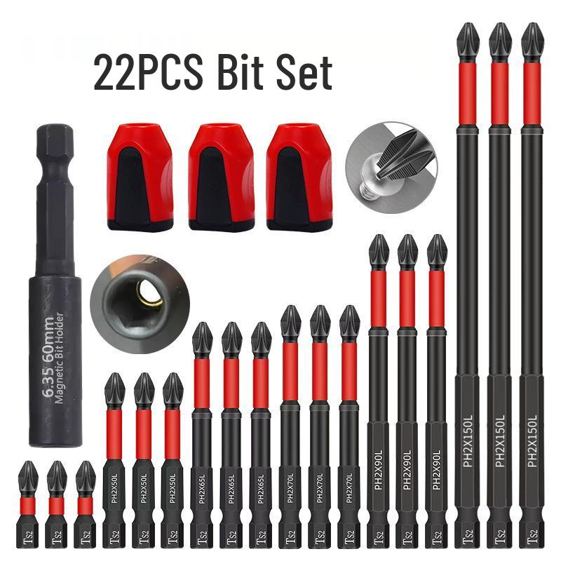 Shock-resistant Magnetic Phillips Screwdriver Bits with Anti-slip Teeth
