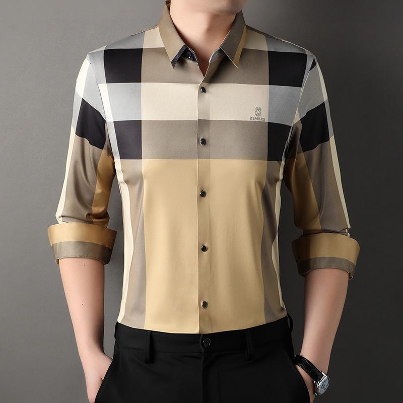 

Мужская рубашка с длинными рукавами и лацканами, осенняя, новая, в полоску, для среднего возраста, модная, повседневная, топ 4XL